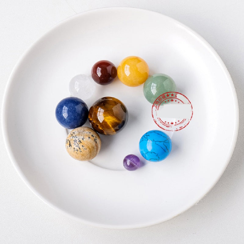 RYS Natural crystal ball with precious stones, set of nine planets, crystal ore sample