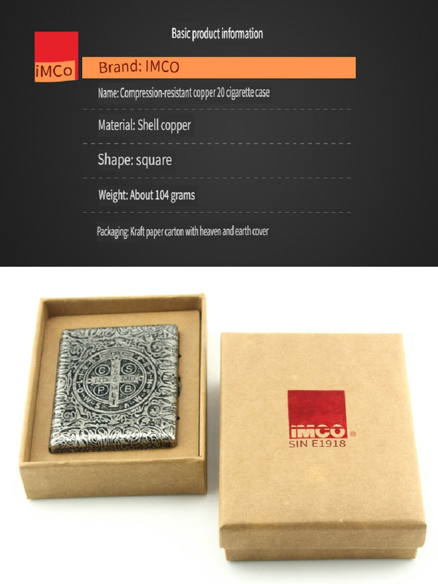 IMCO Austrian IMCO brass ultra-thin cigarette case, pack of 20, creative 6-sided engraving, gift collection