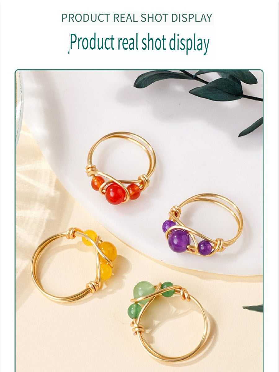 APENG Natural crystal gemstone round beads hand-wound ring