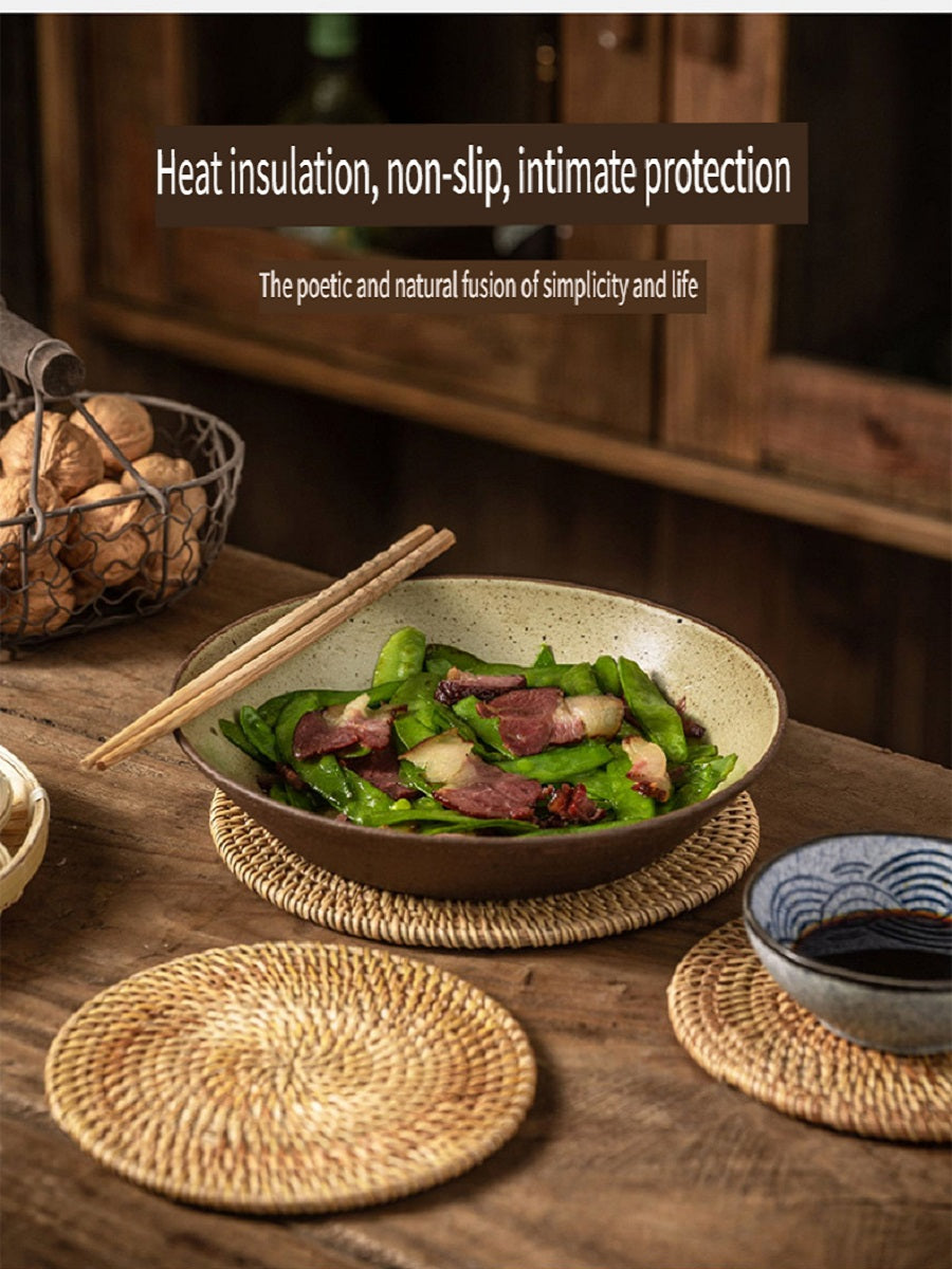 BGS Vietnamese autumn rattan hand-woven coasters, insulation pads, diameter 8-18cm