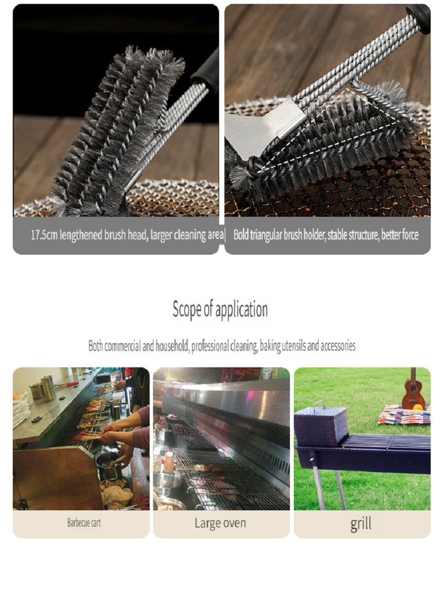 FaSoLa Household stainless steel barbecue grill grid cleaning brush, lengthened PP handle