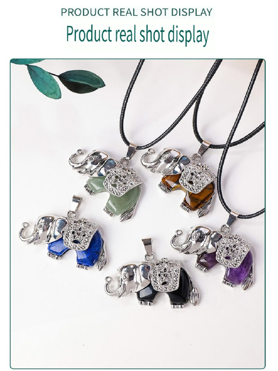 RYS Necklace with a pendant in the form of a baby elephant made of natural crystal and rough stone