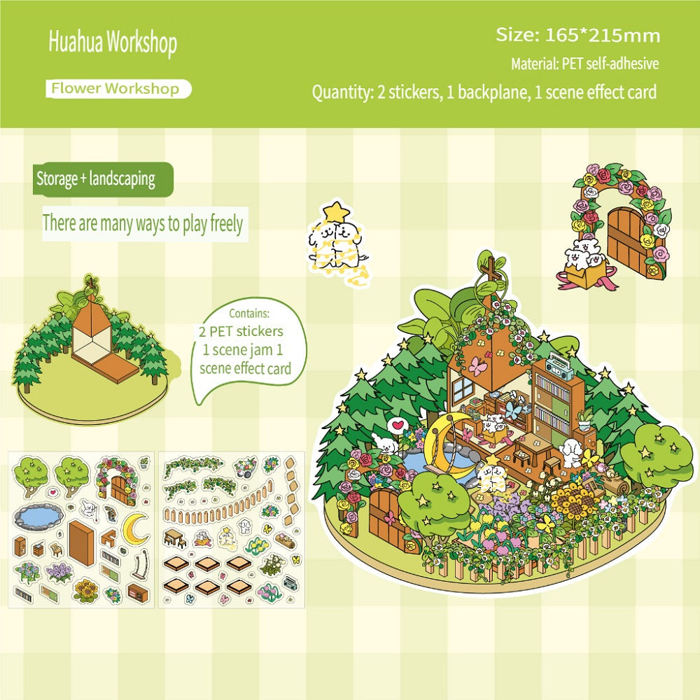 RetroStory Cartoon 3d three-dimensional large-size scene stickers, diy children's handmade decoration creative hand account landscaping stickers