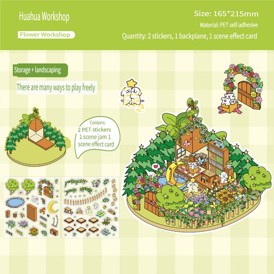 RetroStory Cartoon 3d three-dimensional large-size scene stickers, diy children's handmade decoration creative hand account landscaping stickers