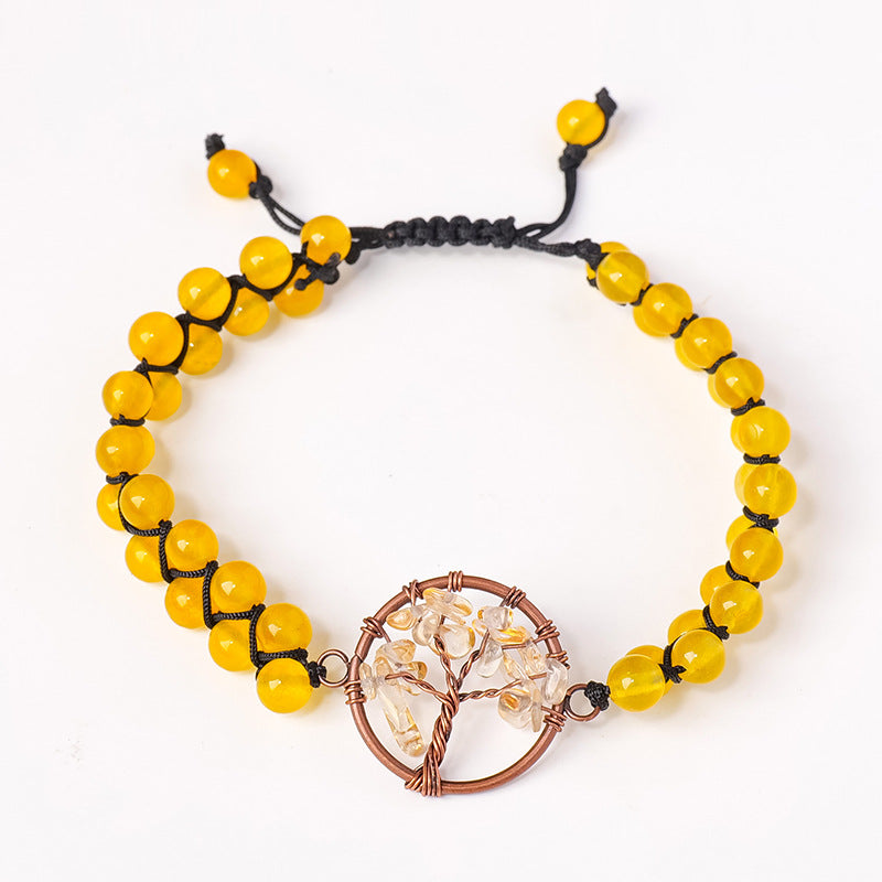 RYS Natural crystal gravel Tree of Life round bead bracelet, double-layer braided crystal bracelet