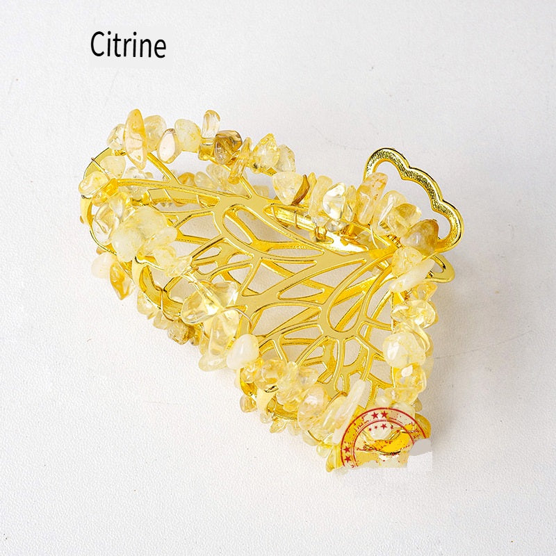 APENG Natural crystal gemstone gravel alloy butterfly hairpin