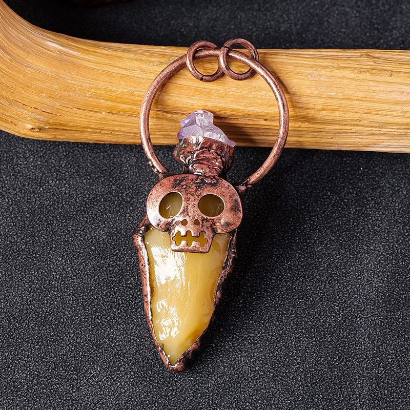 RYS European and American retro copper skull crystal arrow pendant necklace, punk style