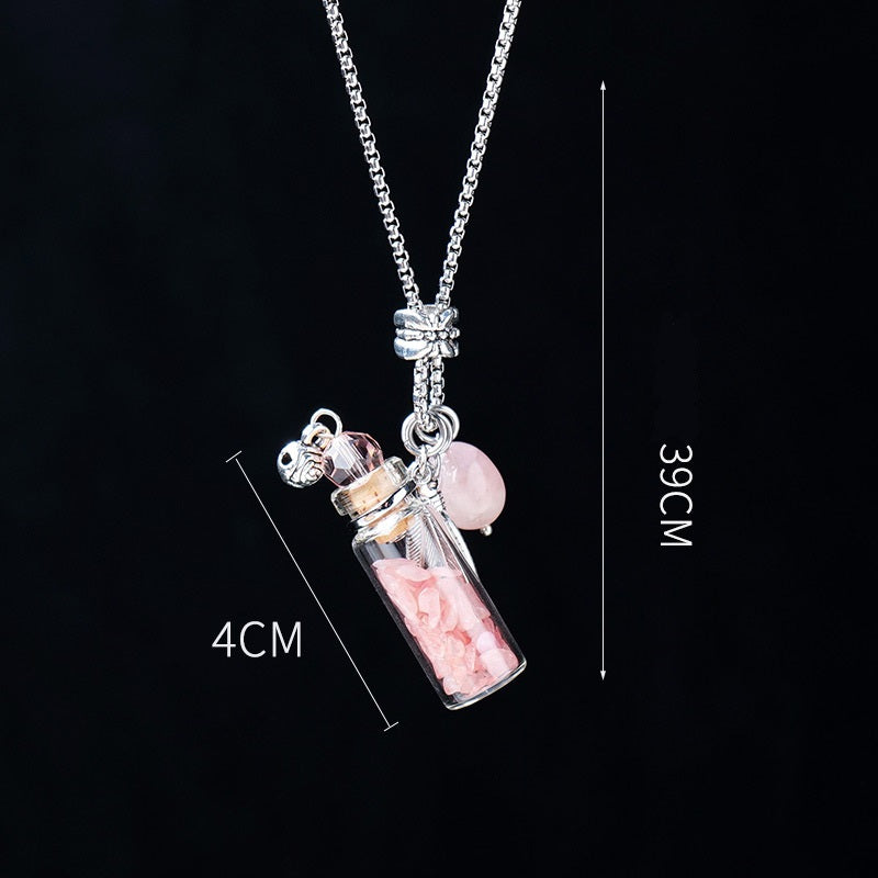 RYS Natural crystal gemstone gravel aromatherapy essential oil bottle pendant, wishing bottle necklace