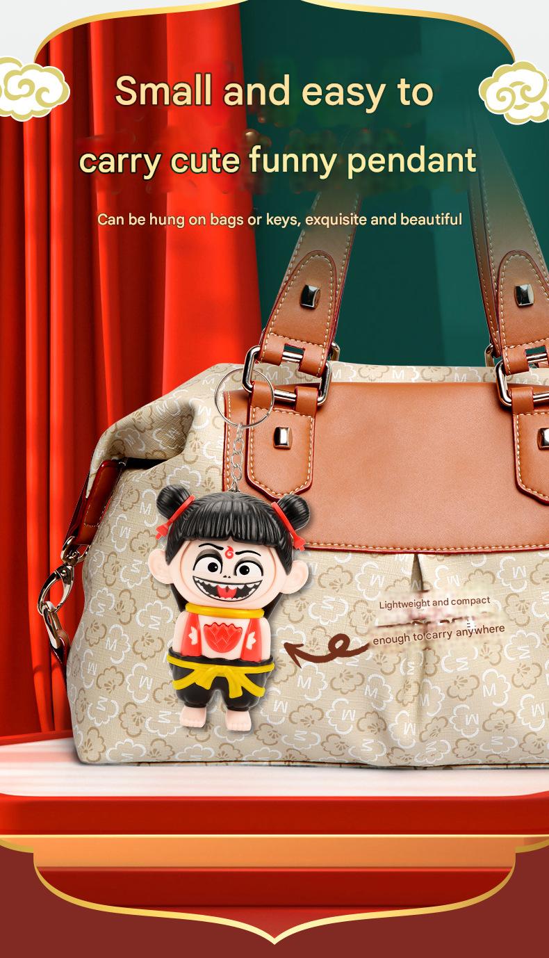 KKT Nezha Face Changer Doll Keychain Press Button Face Change Creative Toy