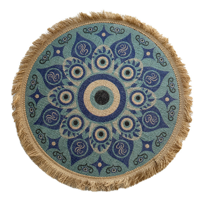 BGS Bohemian Jute Tassel Placemats, Color Printed Potholders, 40cm (15.8 inches) Diameter, 2-Pack, 4-Pack