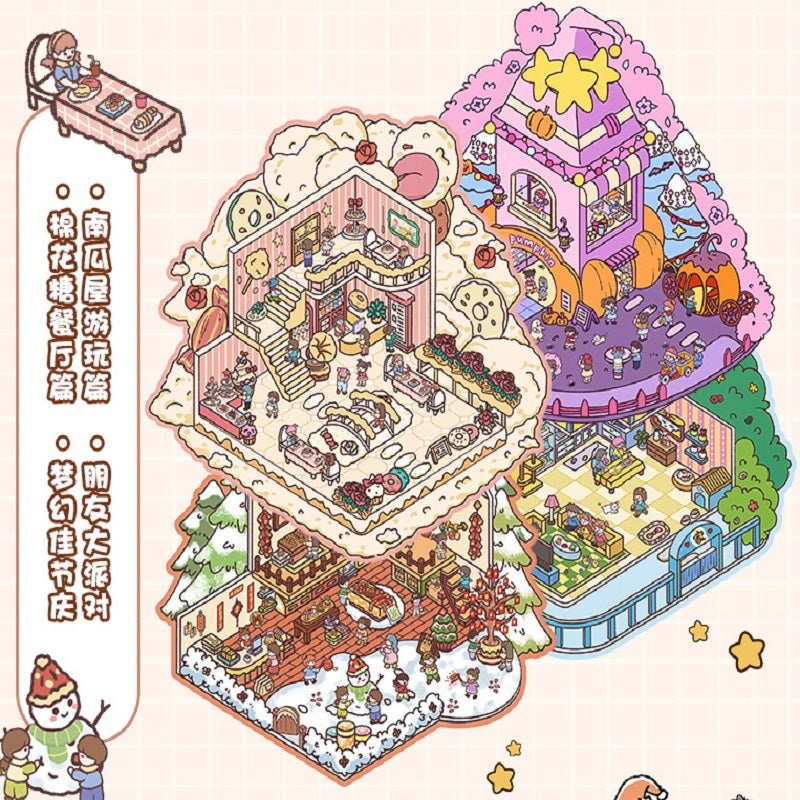 ERANC Collection of 3D three-dimensional hut miniature scene landscaping stickers, children's diy hand account educational toy stickers, 20 scenes