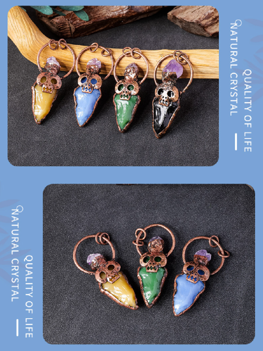 RYS European and American retro copper skull crystal arrow pendant necklace, punk style