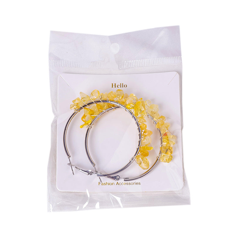 RYS Natural crystal gravel earrings, hand-wound, fashionable and versatile round earrings