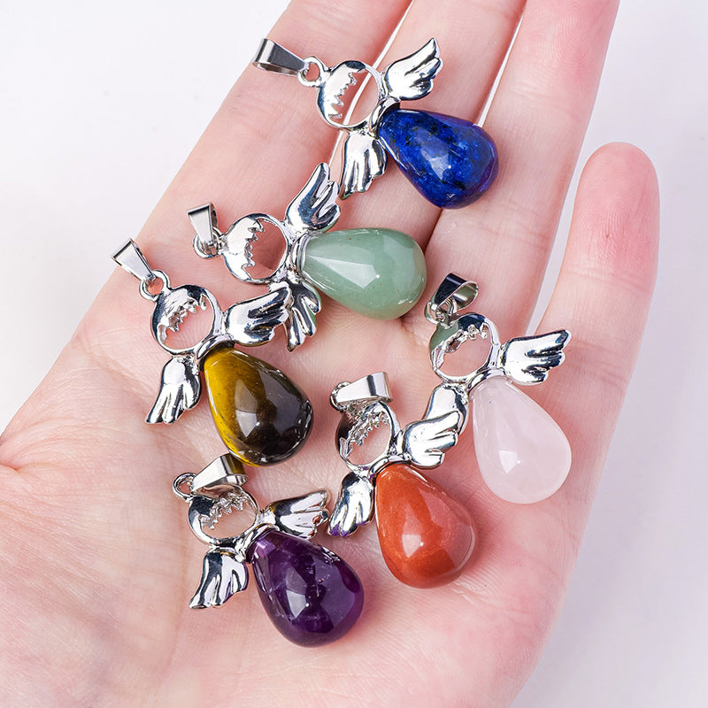 APENG Natural crystal gemstone drop angel Pendant