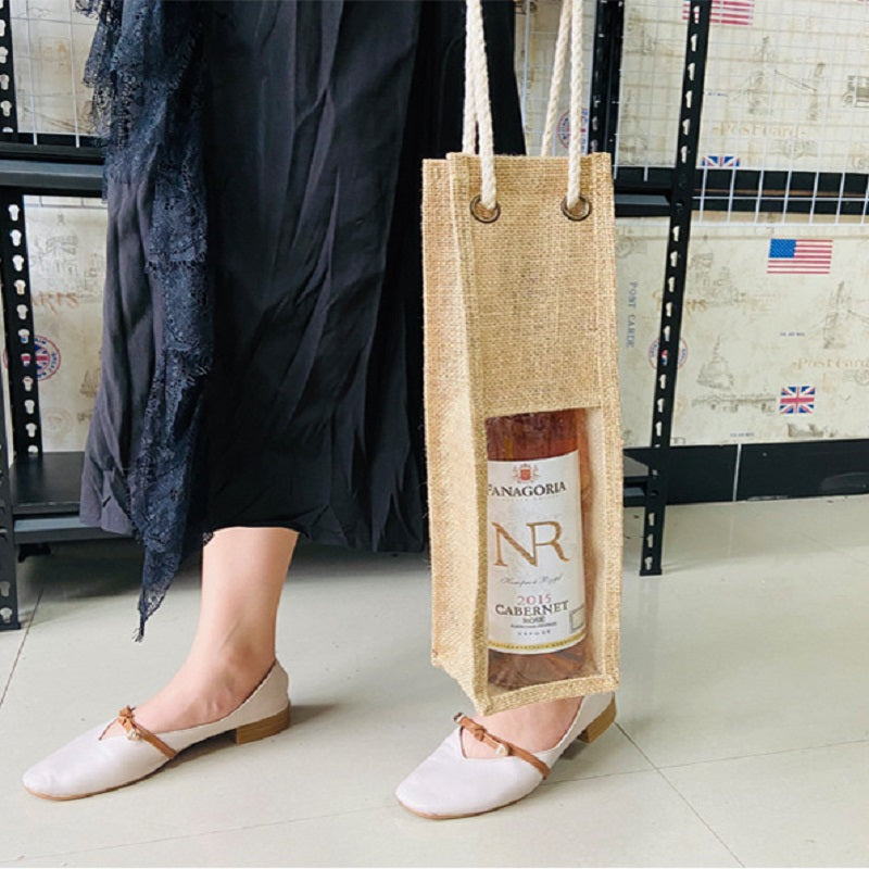 BGS Nordic style jute wine bag with transparent film on the front