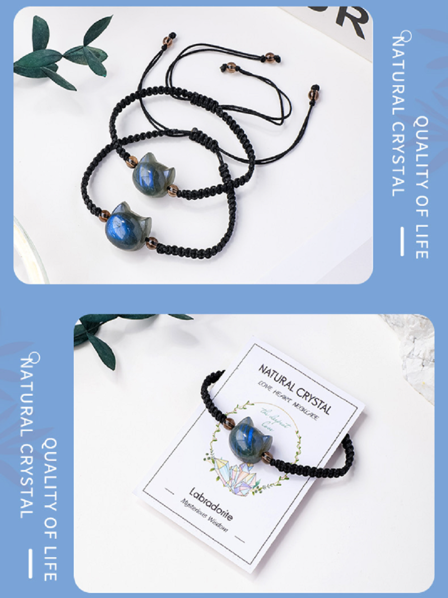 RYS Natural labradorite faceless cat hand-woven bracelet, simple and stylish