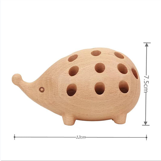 VKXK Nordic style beech/sapele hedgehog pen holder, solid wood handicraft ornaments