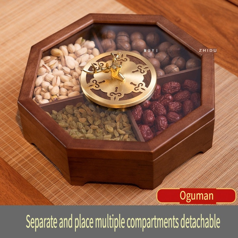 MYZD Black Walnut/Okoume Chinese Style Octagonal Dried Fruit Box