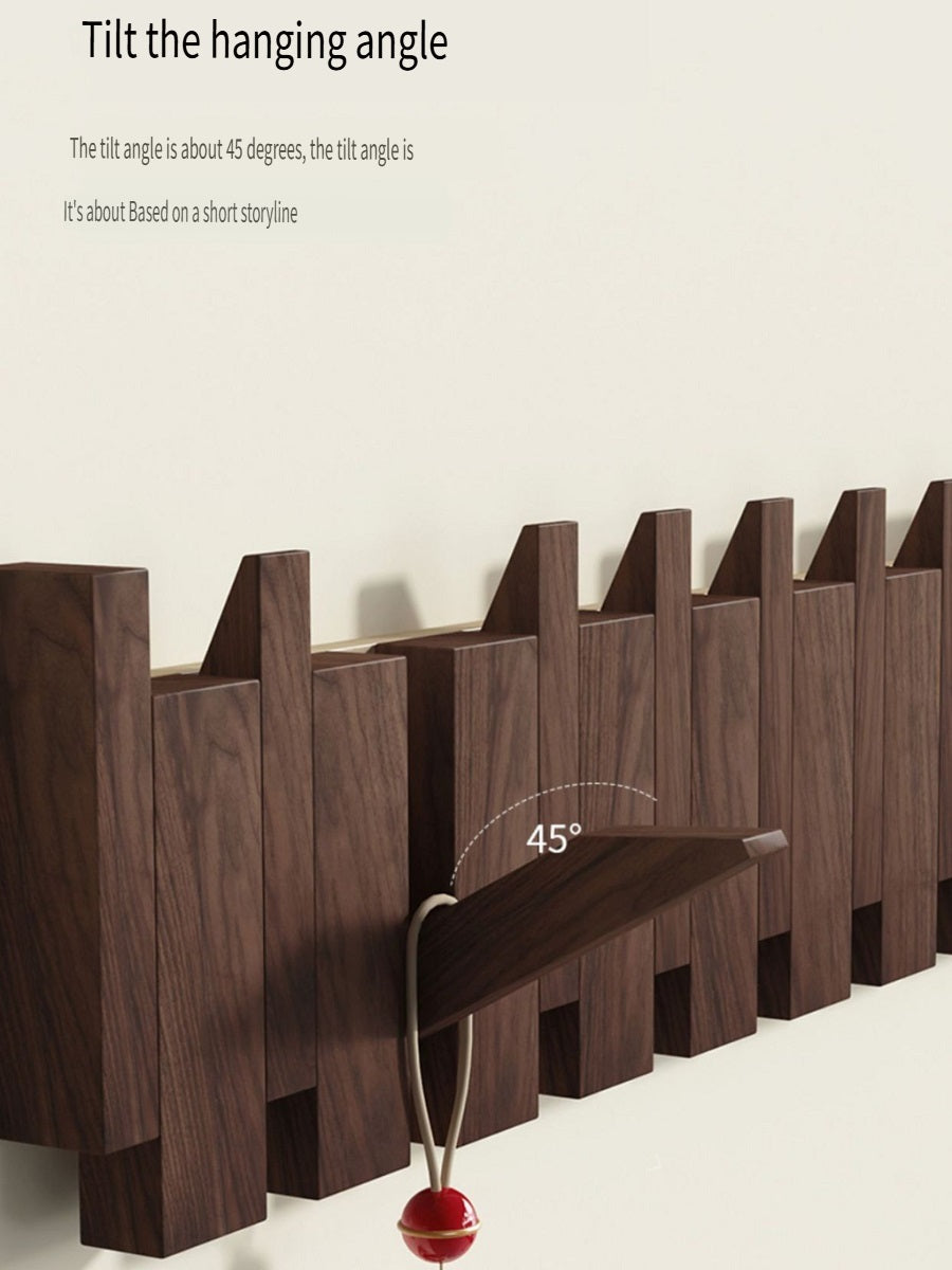 MYZD Creative walnut color pine wood wall mounted piano key clothes hanger punch-free coat rack 4-12 hooks optional