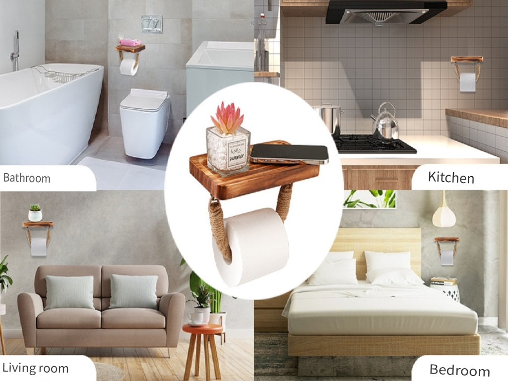 XMT European Retro Style Toilet Paper Holder With Shelves Pine Easy To Install