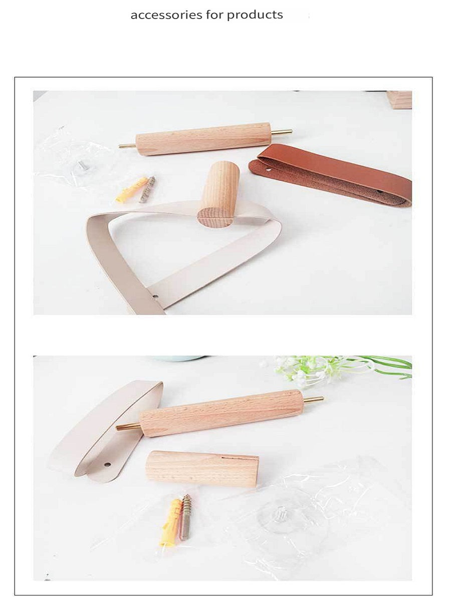 XMT Hanging paper roll holder made of pure copper and beech wood