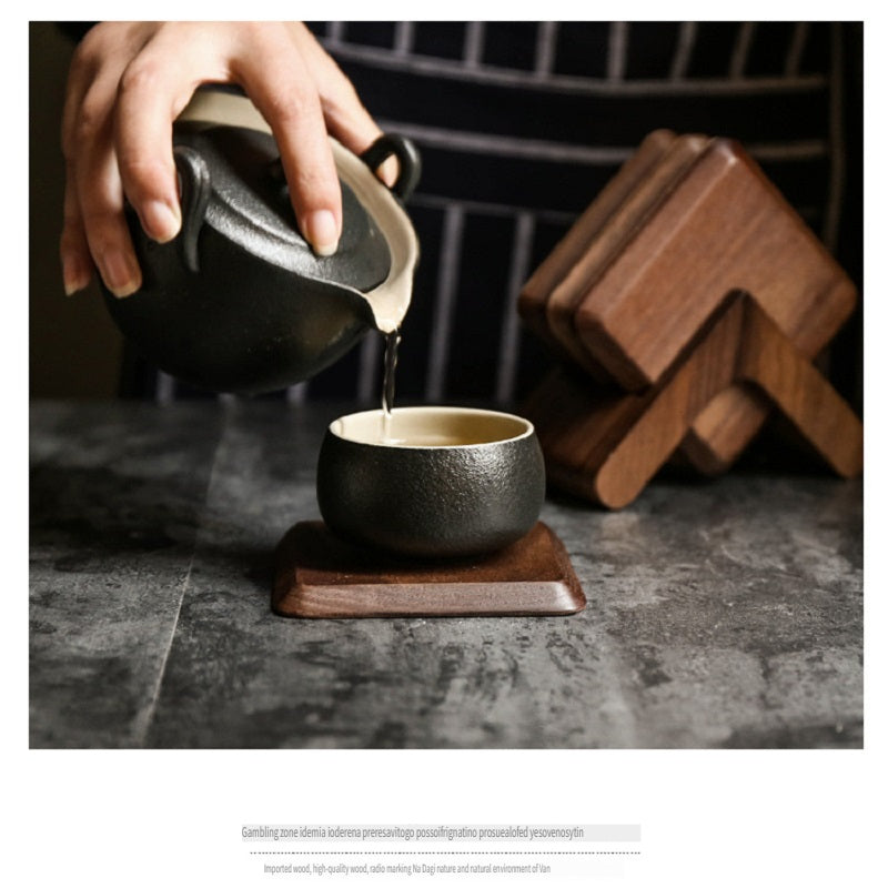 XMT Square black walnut, beech solid wood teacup cushion, 4-piece set with tripod