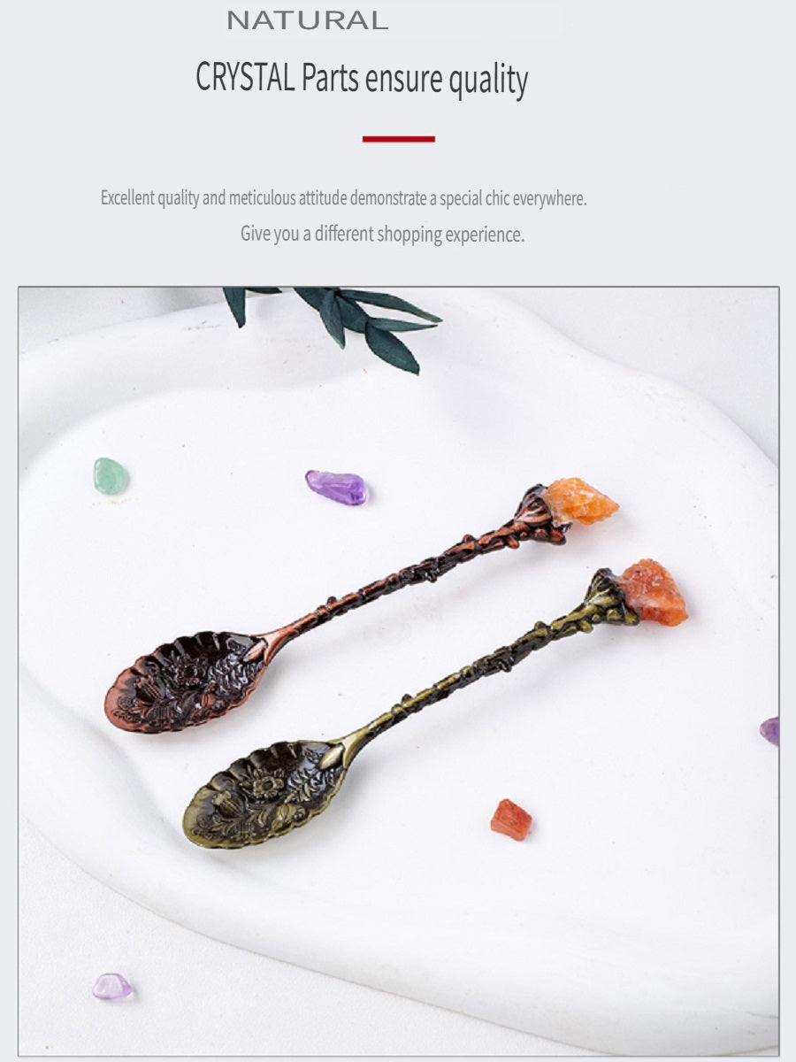 RYS Spoon inlaid with natural crystals, retro carvings, crystal crafts