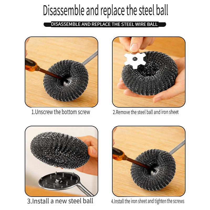 HOMGED Ebony handle 304 stainless steel household kitchen pot brush, removable and replaceable brush