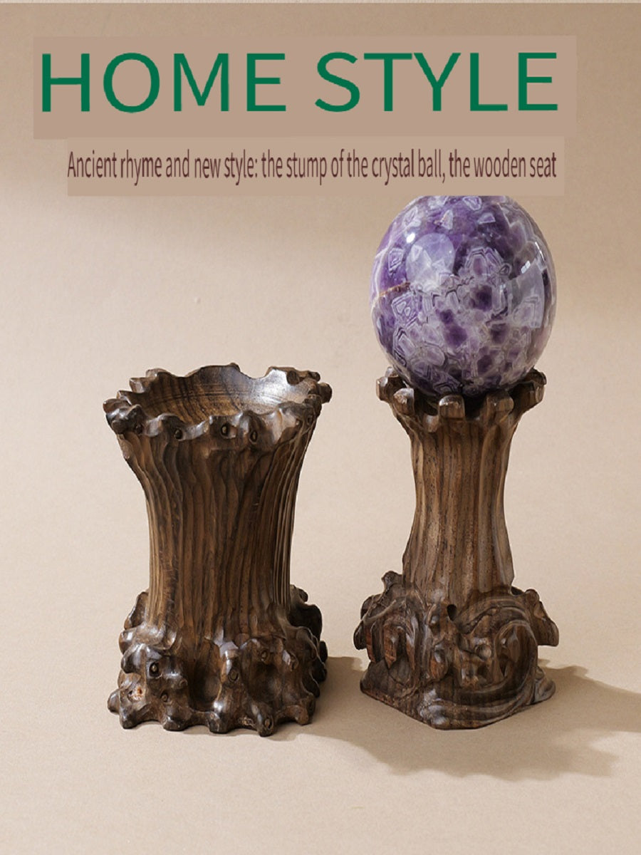 RYS Wooden root carved crystal ball base, home decoration