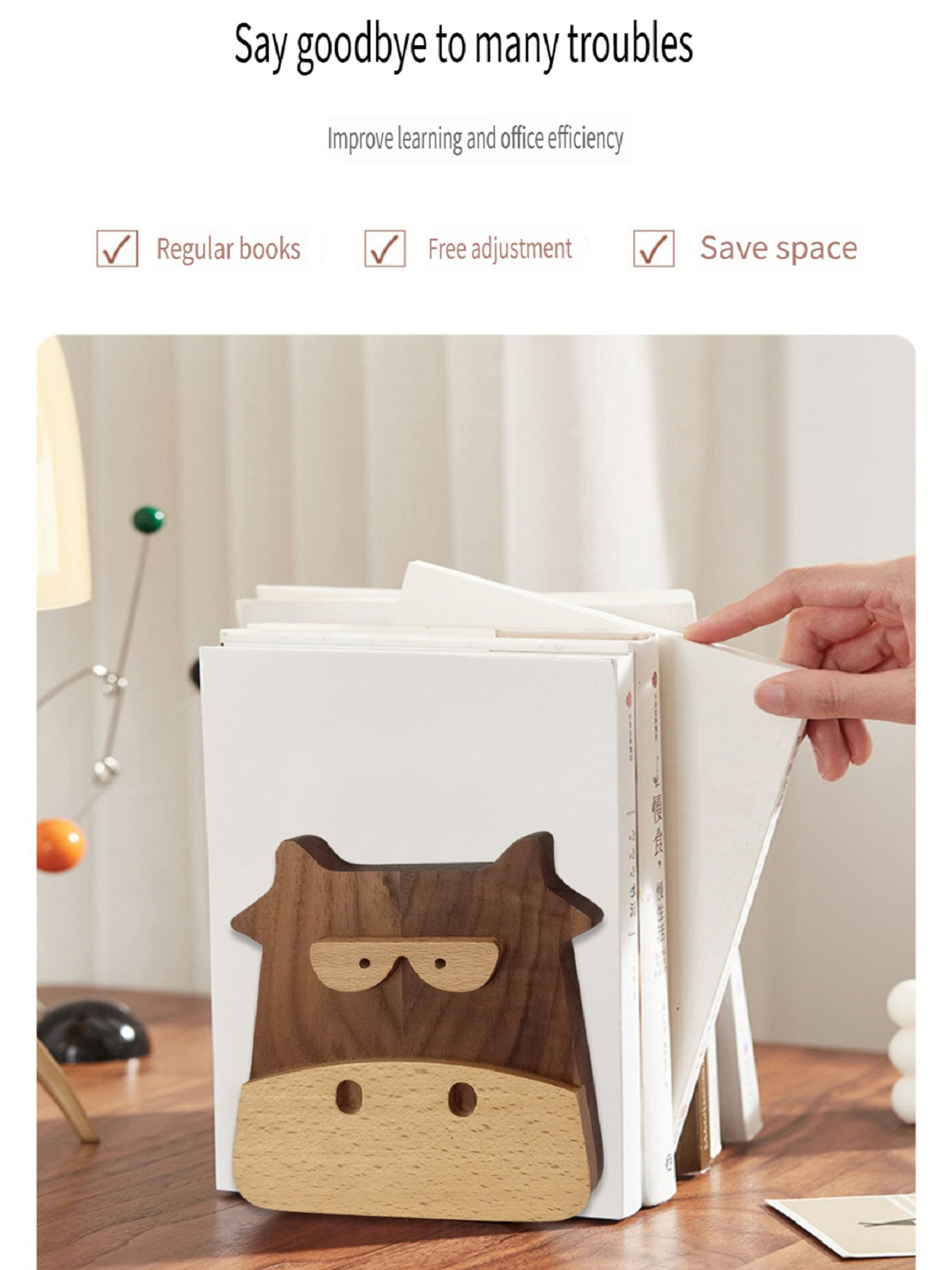 XMT Walnut inlaid beech calf book stand, 2 pcs