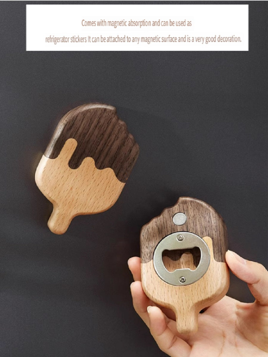 XMT Solid wood ice cream-shaped beer bottle opener, can be used as a magnetic refrigerator sticker