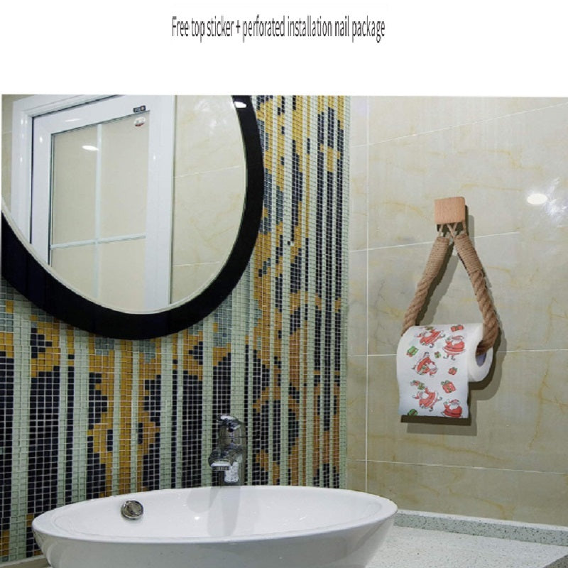 XMT Paper Roll Holder Made of Beech and Hemp Rope, Two Ways of Installation