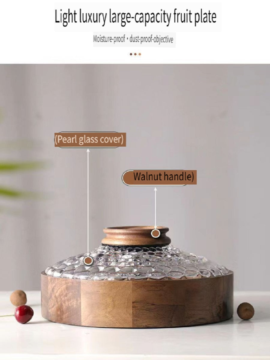 MYZD Black walnut dried fruit storage box, 4 compartments with crystal lid