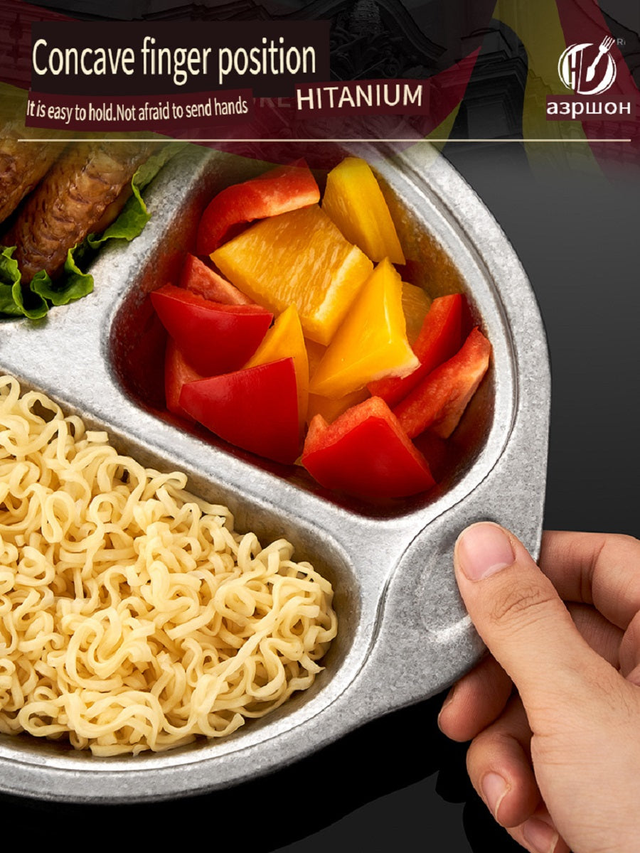 HOMGED Pure titanium children's dinner plate, compartment dinner plate, cartoon, anti-fall，Safe, no heavy metals，easy to clean