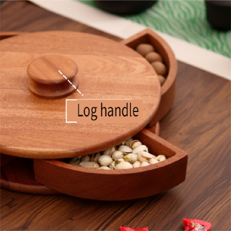 MYZD Light luxury ebony solid wood rotating mechanism box, snack storage box, 4-grid rotating dried fruit box