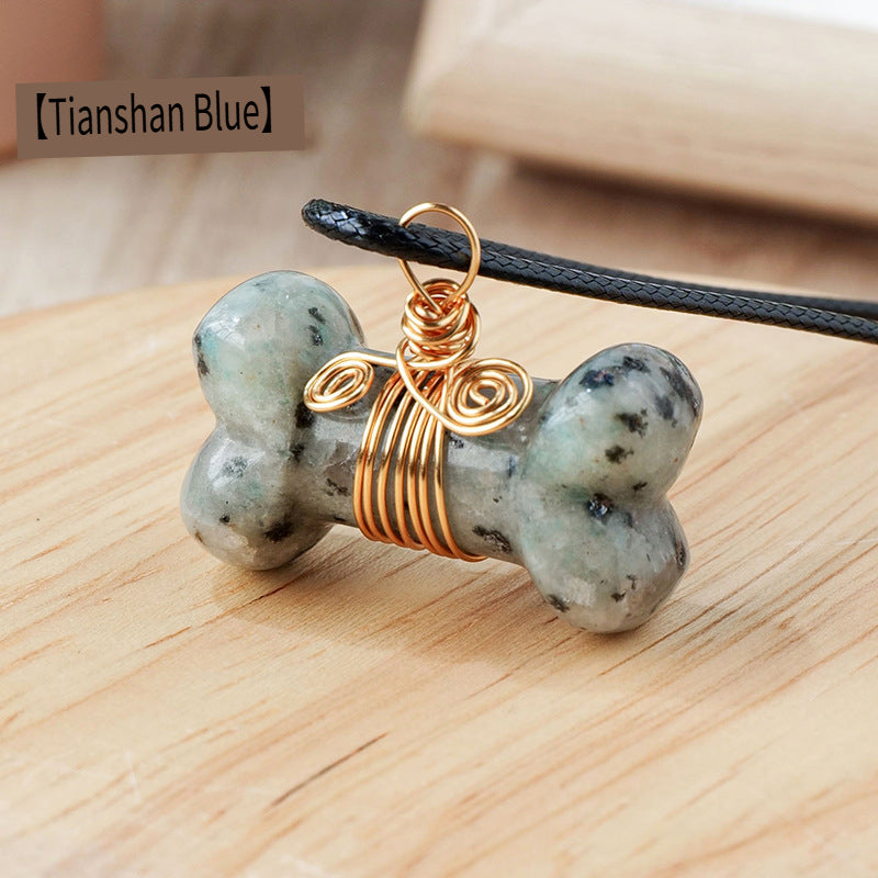RYS Natural crystal gemstone carved dog bone necklace pendant
