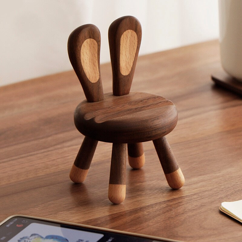 MYZD Black walnut mobile phone holder, creative wooden chair shape