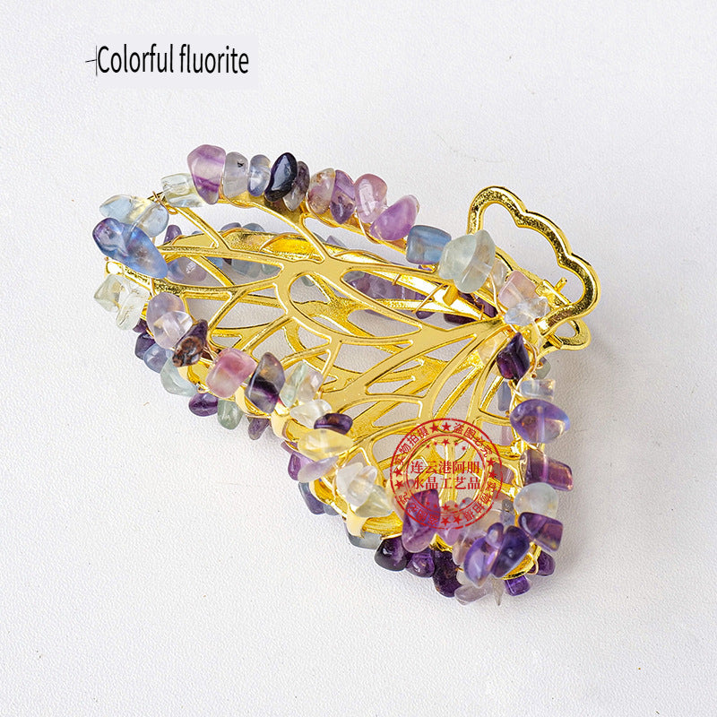 APENG Natural crystal gemstone gravel alloy butterfly hairpin