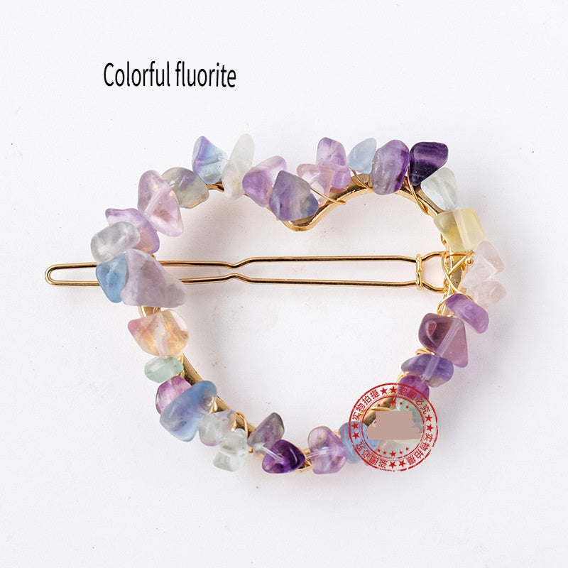 RYS Natural crystal gravel love hairpin, handmade diy winding one-word clip hair accessories