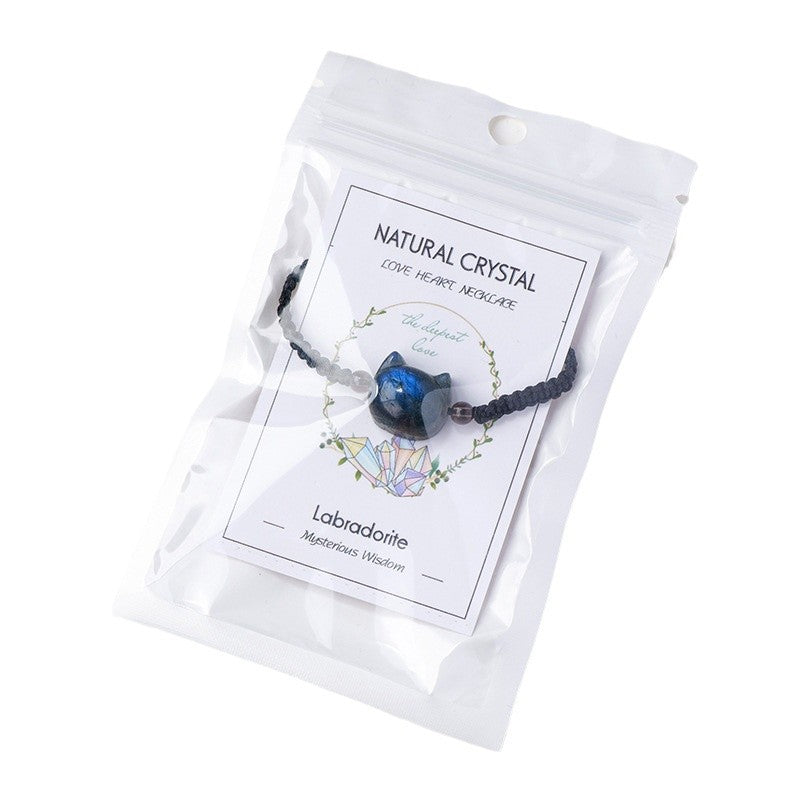 RYS Natural labradorite faceless cat hand-woven bracelet, simple and stylish