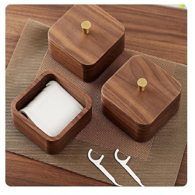 YZBZ Black Walnut Dental Floss Swab Box, 1-3 Shelves