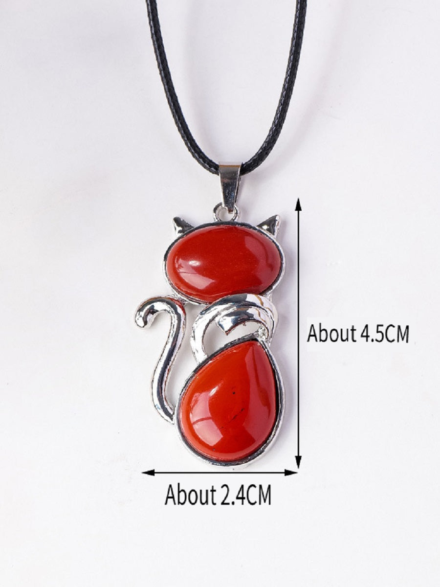 RYS Natural crystal semi-precious stone inlaid cat pendant necklace