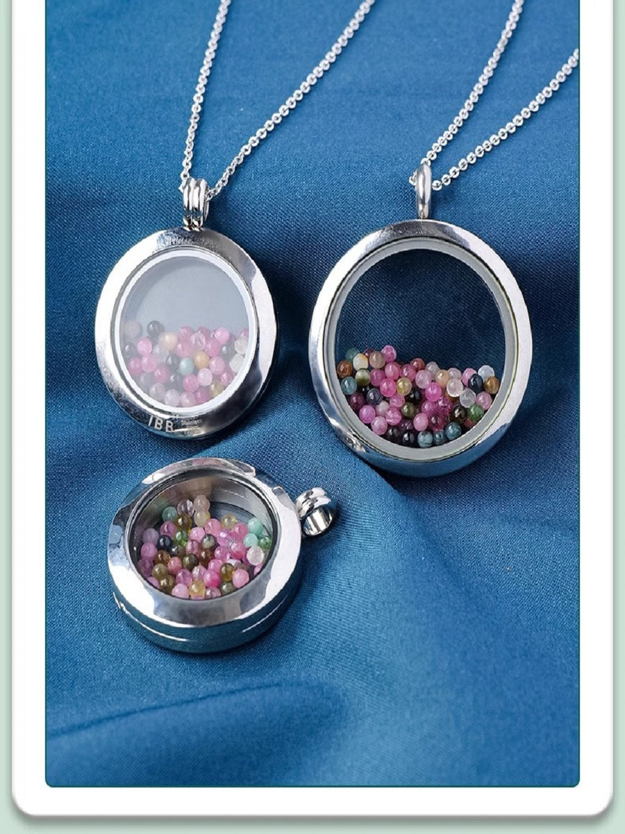 APENG Natural crystal tourmaline Gawu box pendant, personalized ethnic style, the box can be opened, titanium steel pendant necklace