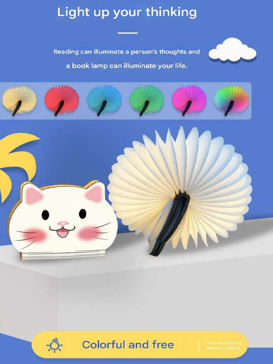 OBB Wooden cartoon folding book lamp, children's cultural and creative gift, colorful LED rechargeable night light
