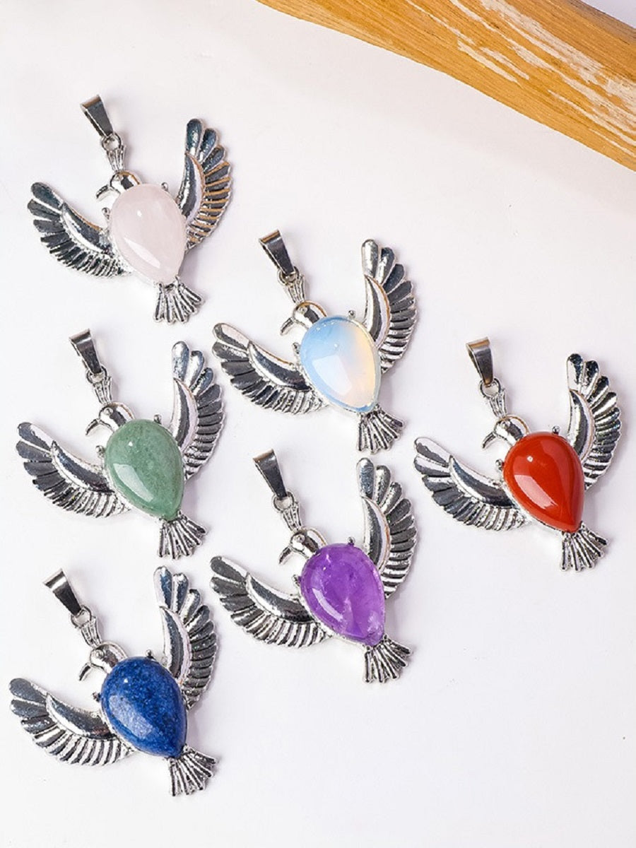 RYS Natural Crystal Gemstone Dove of Peace Pendant Necklace