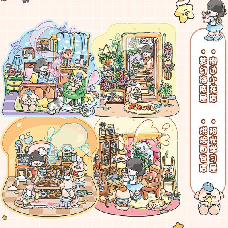 ERANC Collection of 3D three-dimensional hut miniature scene landscaping stickers, children's diy hand account educational toy stickers, 20 scenes