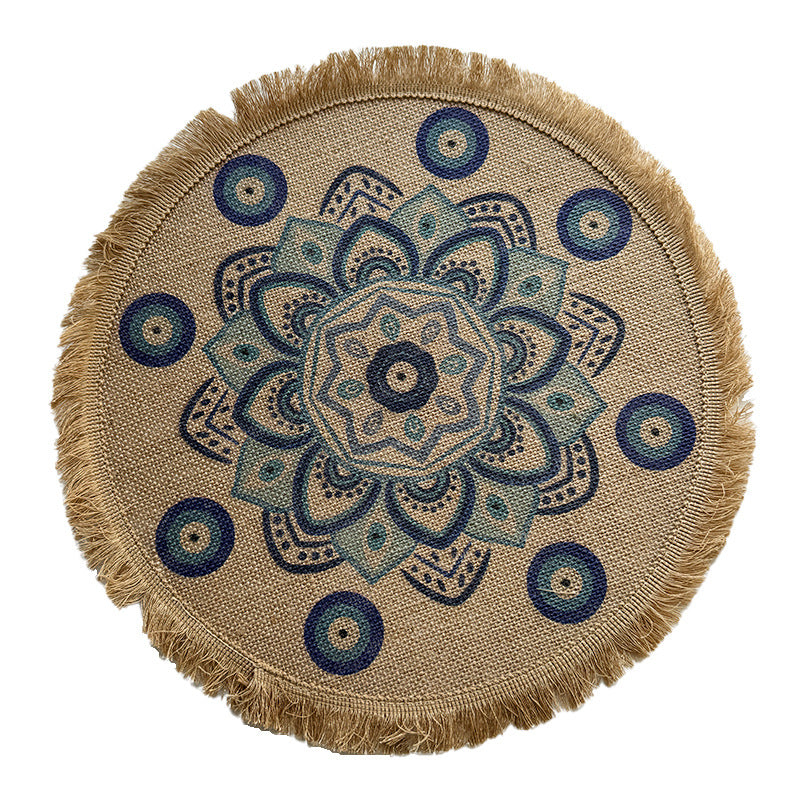 BGS Bohemian Jute Tassel Placemats, Color Printed Potholders, 40cm (15.8 inches) Diameter, 2-Pack, 4-Pack