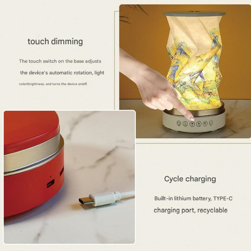 OBB LED folding night light, USB charging, rotating, with Bluetooth speaker, revolving lantern, cultural and creative gift