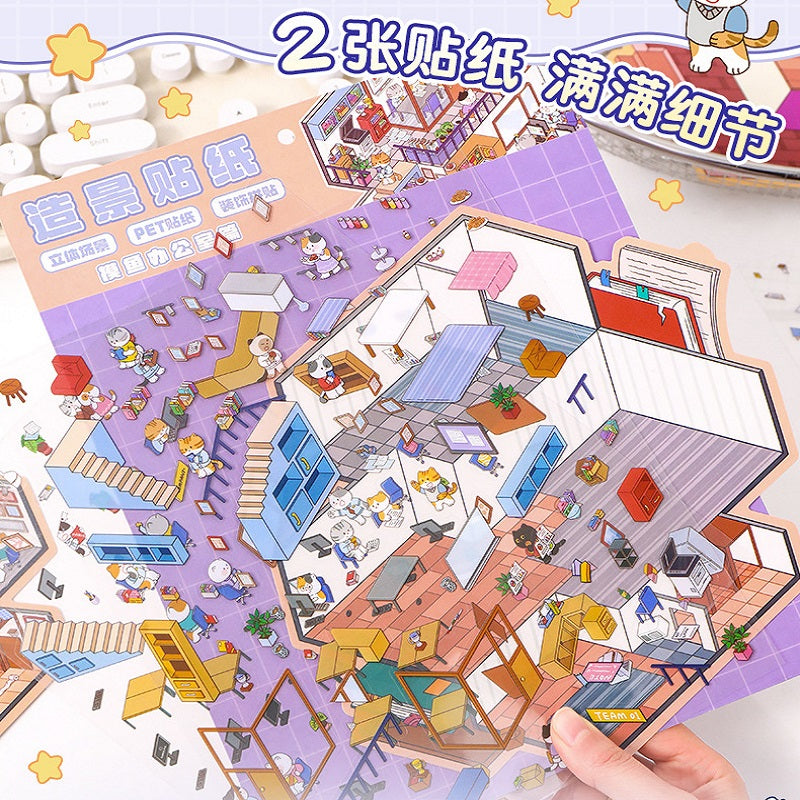 ERANC Three-layer 3D three-dimensional scene beautification stickers, large and miniature scene hand account stickers, a variety of styles