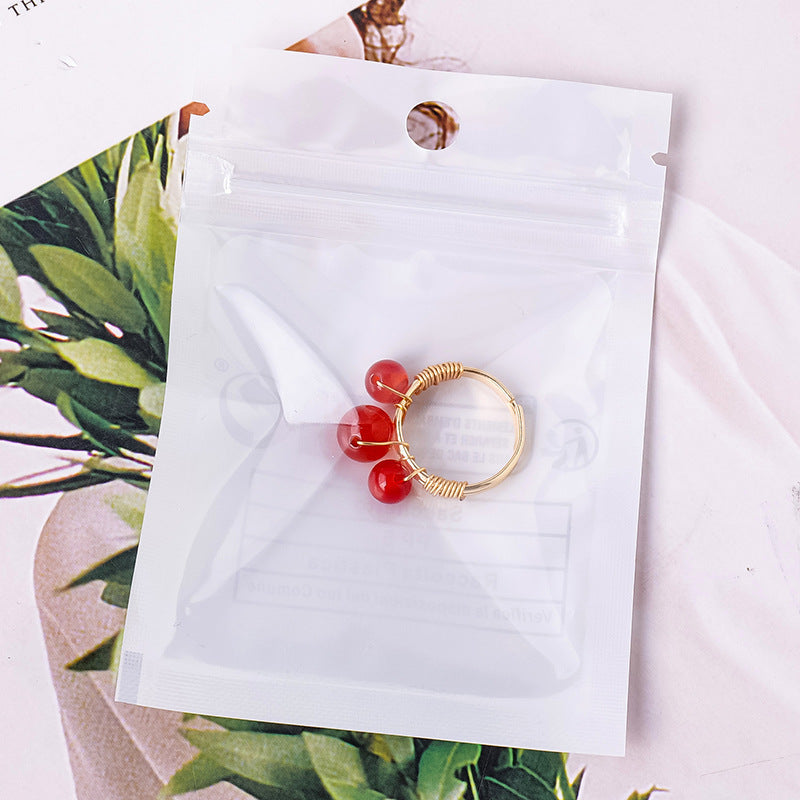 RYS Natural red agate round bead ring, hand-wound